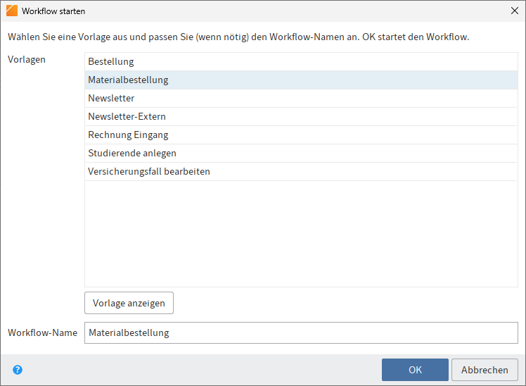 Dialog 'Workflow starten'