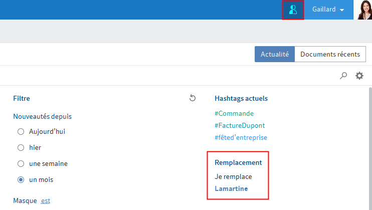 Symbole de la figure bleue, section 'Remplacement' dans 'Mon ELO' avec un texte correspondant
