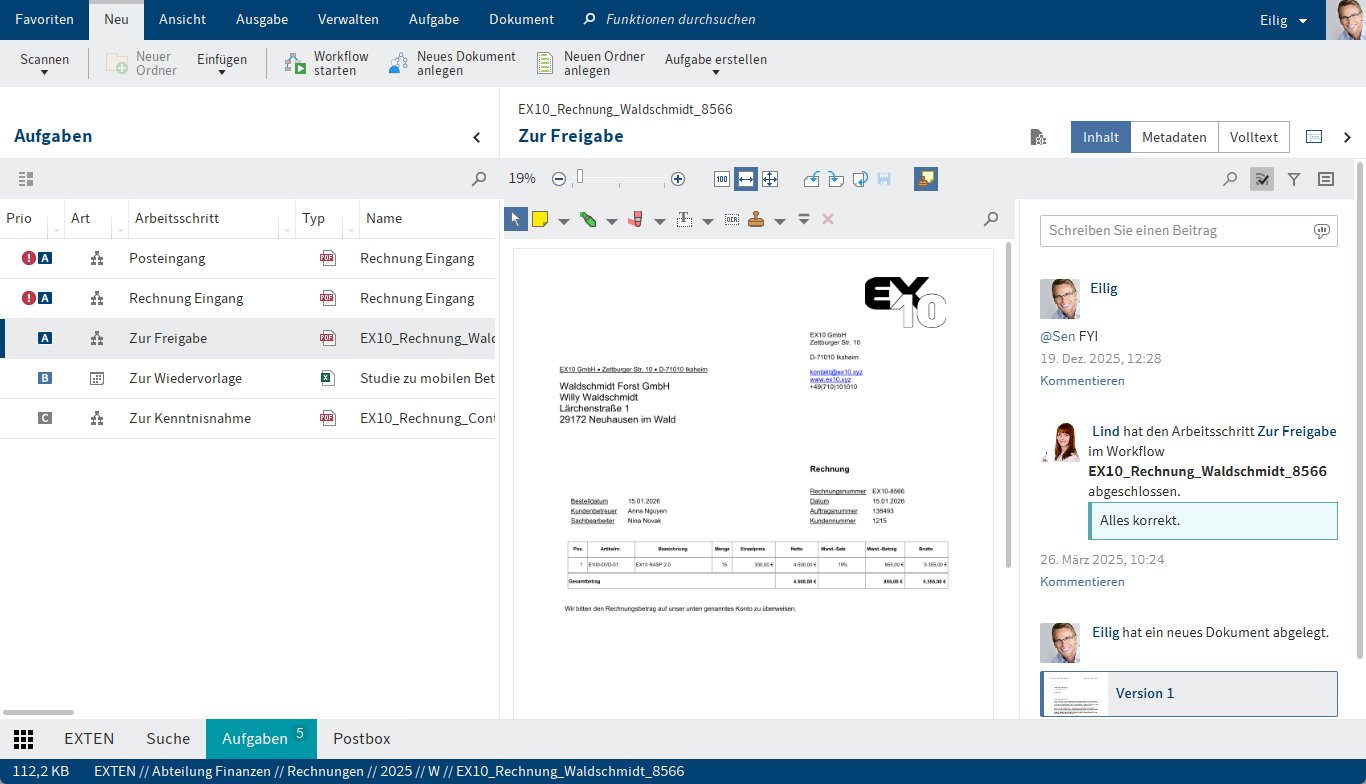 Funktionsbereich 'Aufgaben'