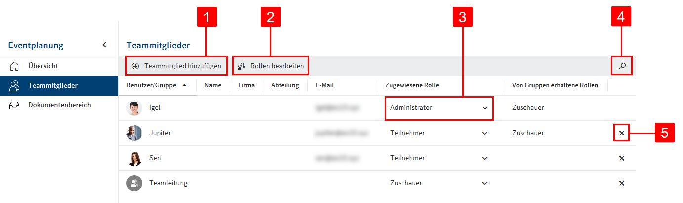 Bereich 'Teammitglieder'