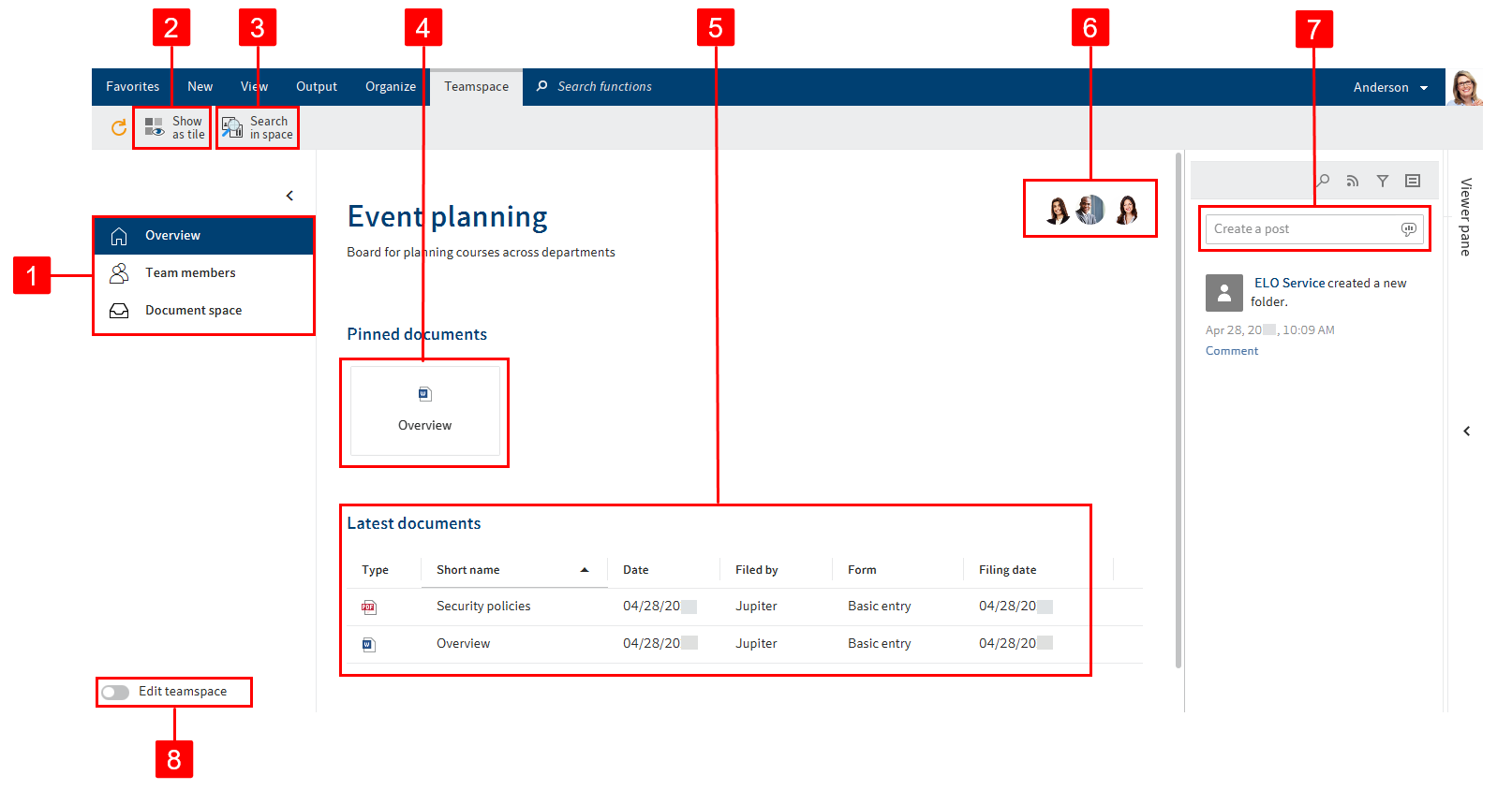 Overview of the 'Event planning' teamspace