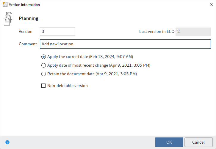 'Version information' dialog box