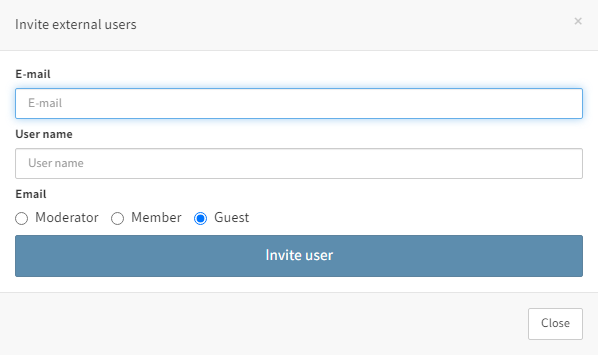 'Invite external users' dialog box