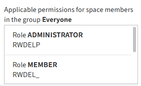Lista z obowiązującymi uprawnieniami ról w odniesieniu do wpisu w Space