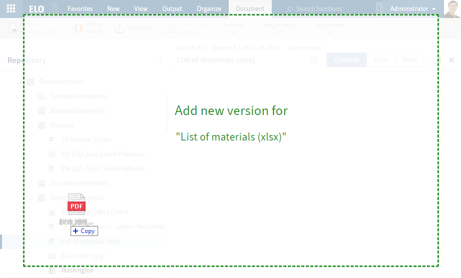 Add new version via drag-and-drop