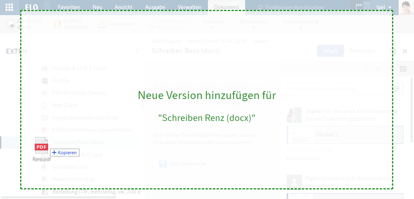 Neue Version hinzufügen per Drag-and-drop