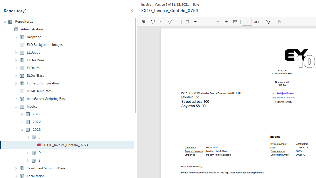 Example of a document view