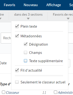 Menu 'dans x sections'
