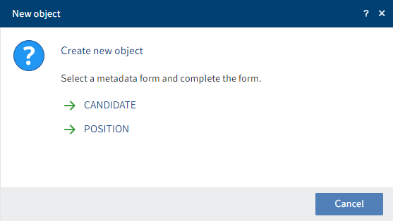'New object' dialog box