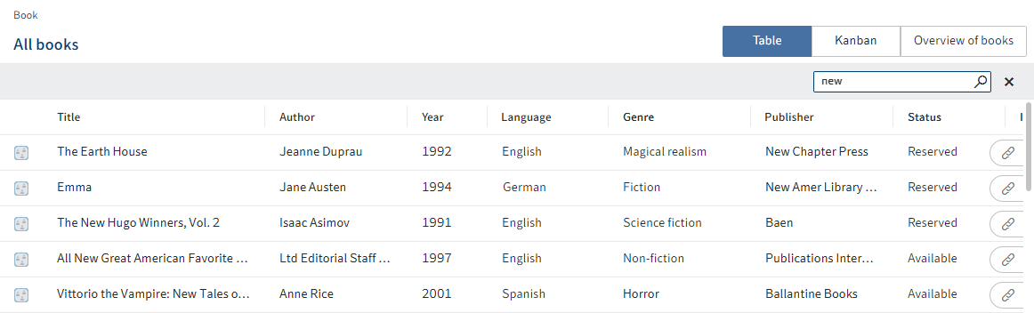 Search in the table and highlighted search results
