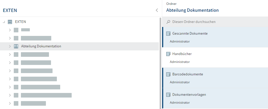 Markierte Ordner im Anzeigebereich