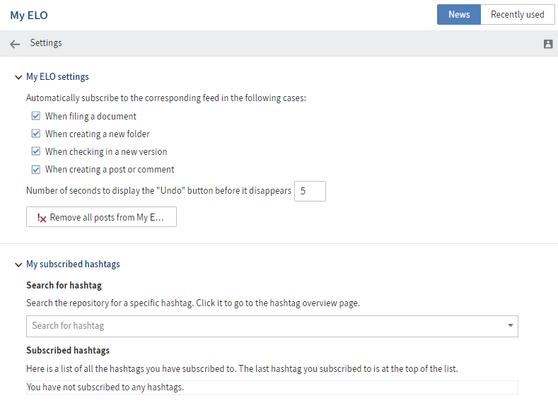 'Settings' area; 'My ELO' settings