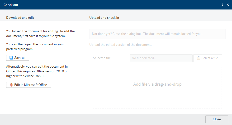 'Check out' dialog box