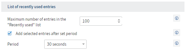 Configuration of the list of recently used entries