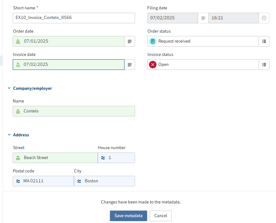 Applying field suggestions in the metadata