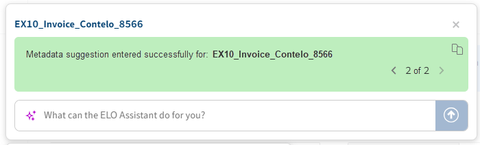 Information that metadata suggestions have been successfully entered in the form