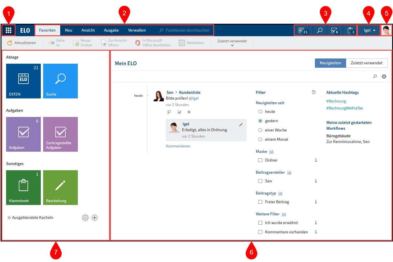 Programmoberfläche ELO Web Client