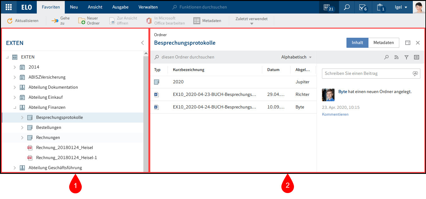 Funktionsbereich 'Ablage'