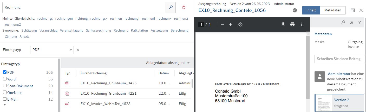 Suche mit markiertem Eintrag