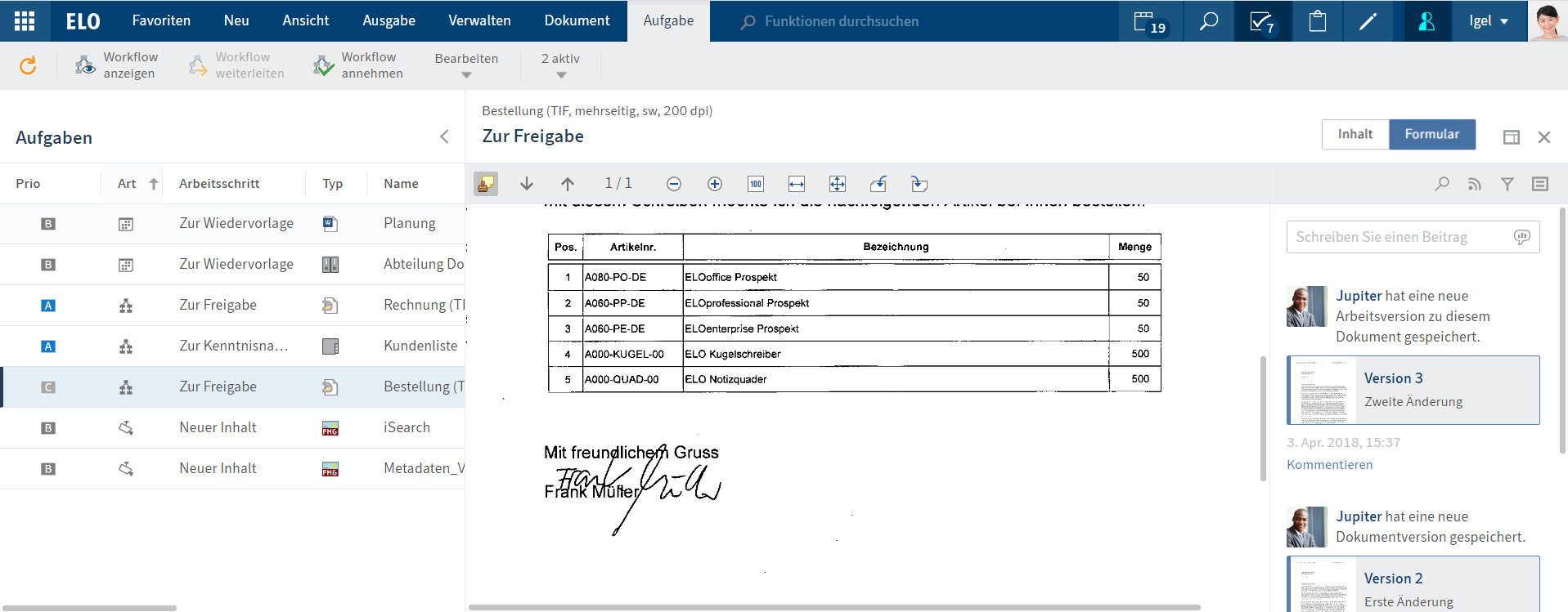 Aufgabe mit Anzeigebereich