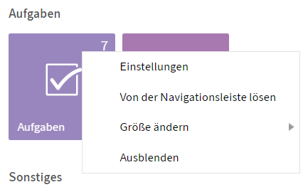 Kontextmenü einer Kachel
