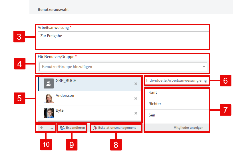 Dialog 'Ad-hoc-Workflow starten'; Bereich 'Benutzerauswahl'