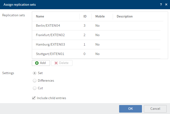 'Assign replication sets' dialog box