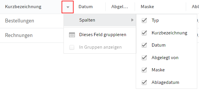 Spaltenauswahl