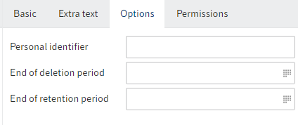 'Options' tab; Fields for personal identifier