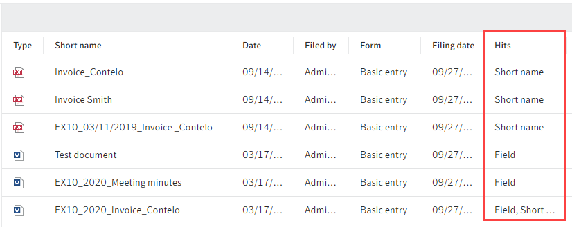 View the hits in the search result