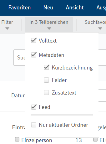 Menü 'in x Teilbereichen'