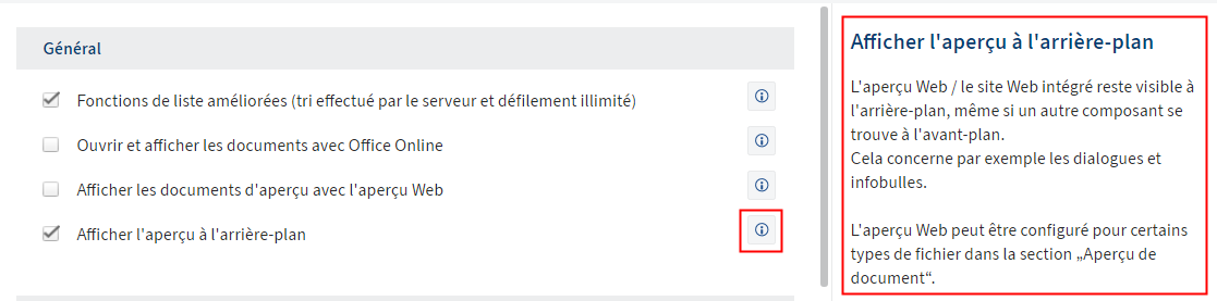 Informations sur le réglage
