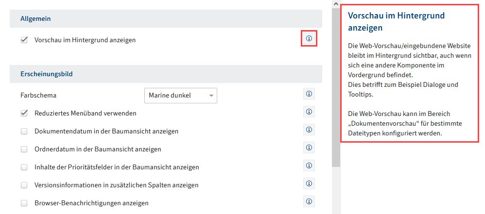 Informationen zur Einstellung