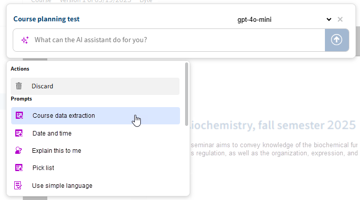 Prompt in the AI assistant for metadata extraction