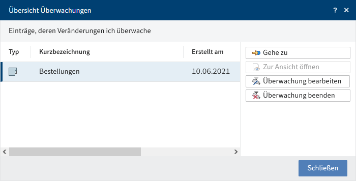 Dialog 'Übersicht Überwachungen'