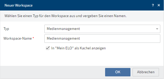 Dialog 'Neuer Workspace'