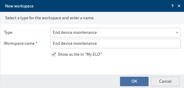 'New workspace' dialog box