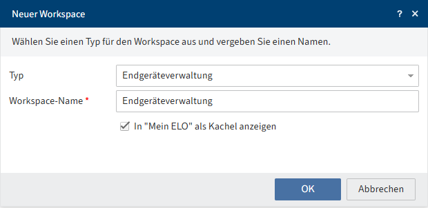 Dialog 'Neuer Workspace'