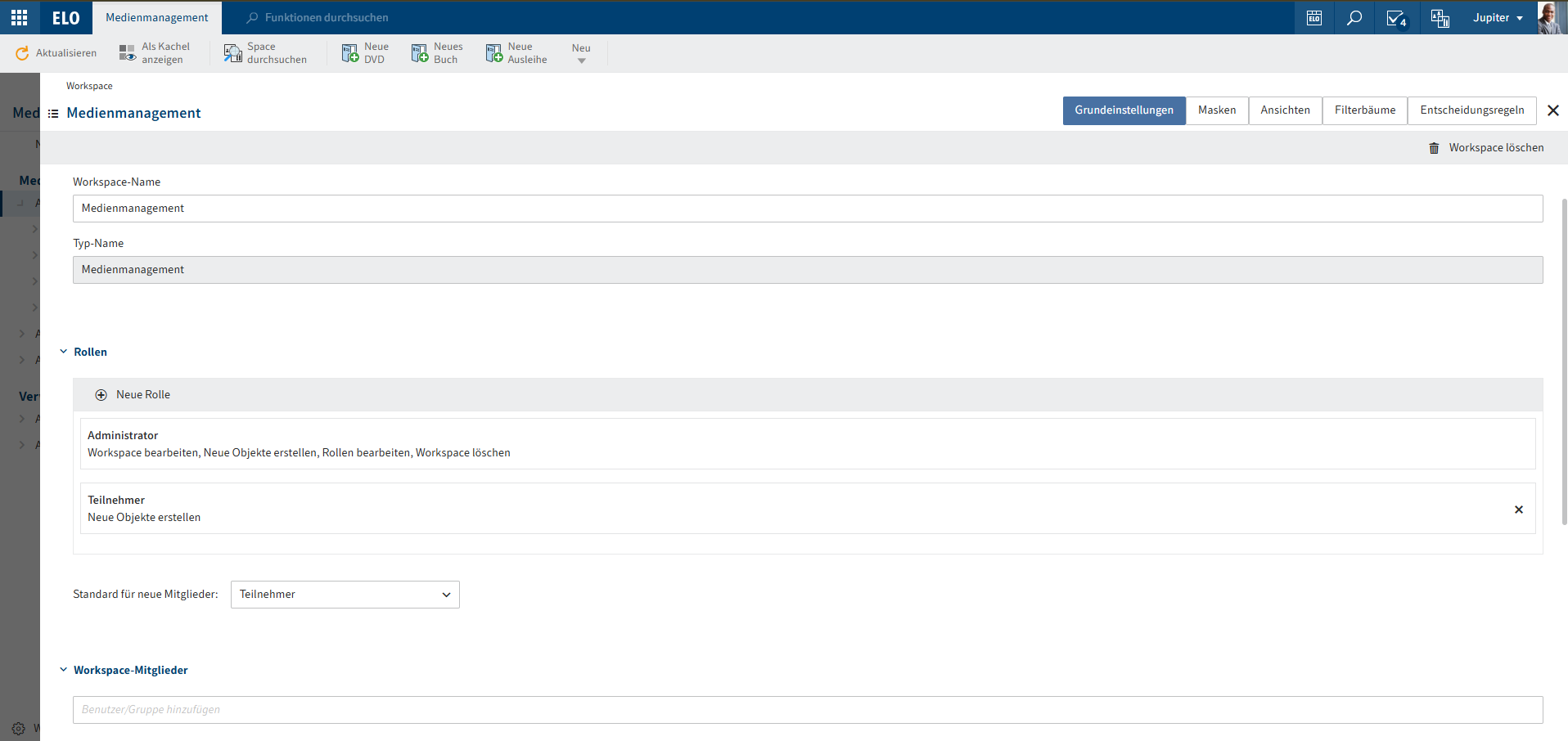 Übersicht 'Workspace bearbeiten'