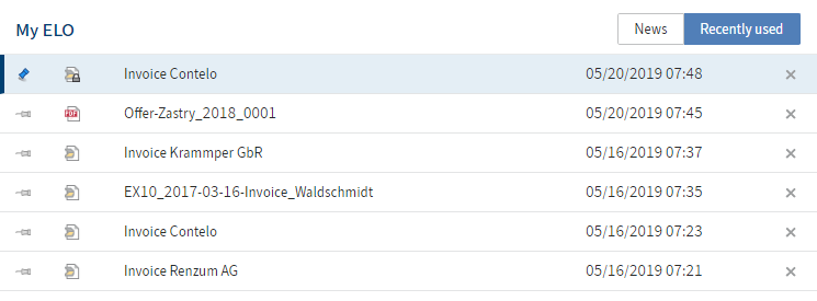 'Recently used' area