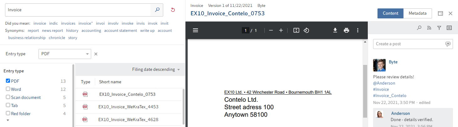 Search with selected entry