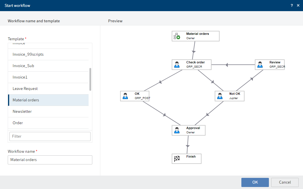 'Start workflow' dialog box