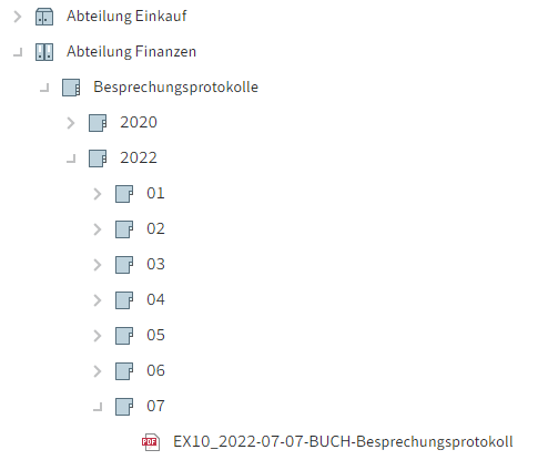 Beispiel für eine Ablagestruktur in ELO