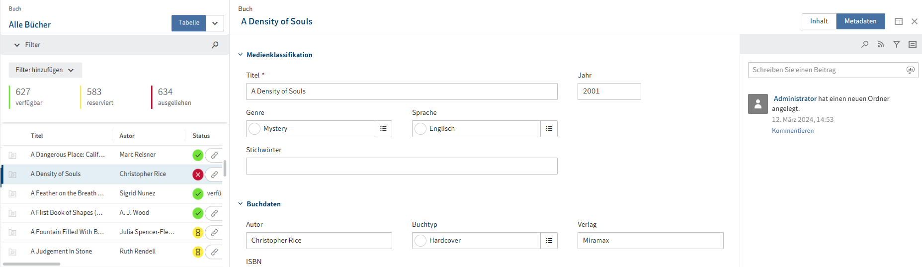 Markierter Eintrag in der Tabelle