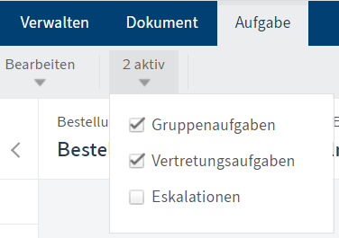 Anzeigeauswahl der Aufgaben
