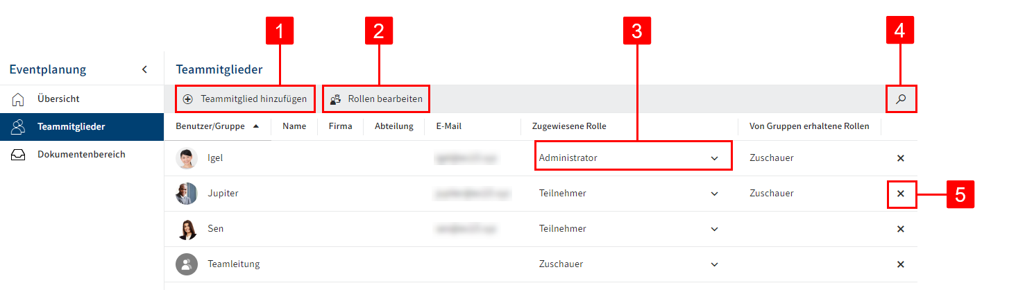 Bereich 'Teammitglieder'