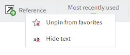 'Unpin from favorites' button