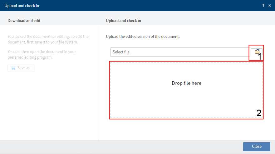 'Upload and check in' dialog box