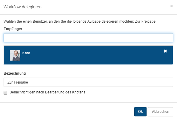 Dialog 'Workflow delegieren'