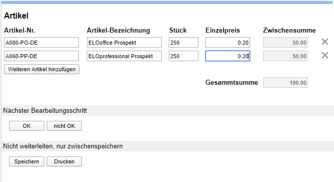 Ansicht 'Formularaufgabe'